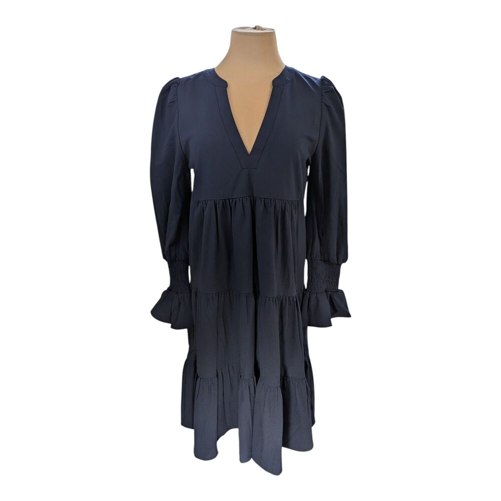 Pomander Place by Tuckernuck Navy Blue Kenzo Dress Size Small Tiered Mini Flowy